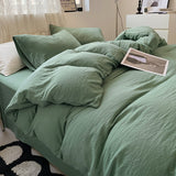 NNEDSZ Green-blue Solid Color Solid Color Solid Color 1.5m Bed Fitted Sheet Set with 200x230cm Duvet Cover - 4-Piece Bedding Set