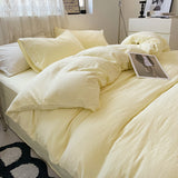 NNEDSZ Light-yellow Solid Color Solid Color Solid Color 1.5m Bed Fitted Sheet Set with 200x230cm Duvet Cover - 4-Piece Bedding Set