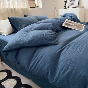 NNEDSZ Dark-blue Solid Color Solid Color Solid Color 1.5m Bed Fitted Sheet Set with 200x230cm Duvet Cover - 4-Piece Bedding Set