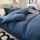 NNEDSZ Dark-blue Solid Color Solid Color Solid Color 1.5m Bed Fitted Sheet Set with 200x230cm Duvet Cover - 4-Piece Bedding Set