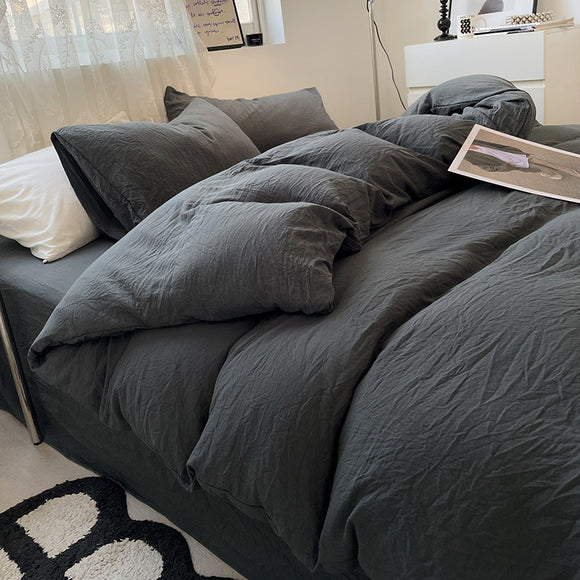 NNEDSZ Dark Grey Solid Color Solid Color Solid Color 1.5m Bed Fitted Sheet Set with 200x230cm Duvet Cover - 4-Piece Bedding Set