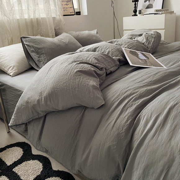 NNEDSZ Light-grey Solid Color Solid Color Solid Color 1.5m Bed Fitted Sheet Set with 200x230cm Duvet Cover - 4-Piece Bedding Set
