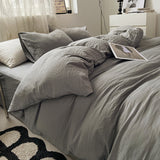 NNEDSZ Light-grey Solid Color Solid Color Solid Color 1.5m Bed Fitted Sheet Set with 200x230cm Duvet Cover - 4-Piece Bedding Set
