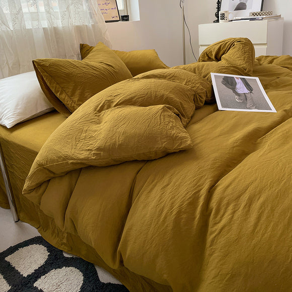 NNEDSZ Agate Yellow Solid Color Solid Color Solid Color 1.5m Bed Fitted Sheet Set with 200x230cm Duvet Cover - 4-Piece Bedding Set