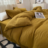 NNEDSZ Agate Yellow Solid Color Solid Color Solid Color 1.5m Bed Fitted Sheet Set with 200x230cm Duvet Cover - 4-Piece Bedding Set