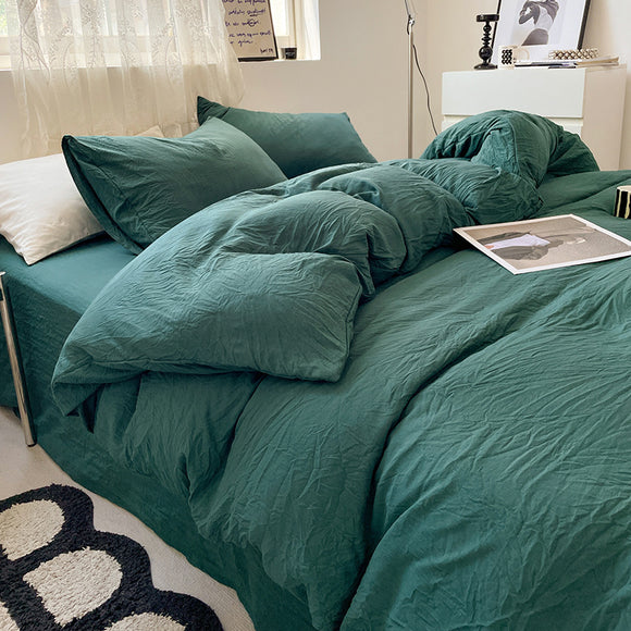 NNEDSZ Turquoise Green Solid Color Solid Color Solid Color 1.5m Bed Fitted Sheet Set with 200x230cm Duvet Cover - 4-Piece Bedding Set