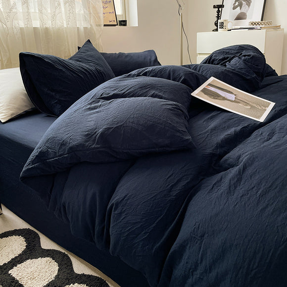NNEDSZ Navy Blue Solid Color Solid Color Solid Color 1.5m Bed Fitted Sheet Set with 200x230cm Duvet Cover - 4-Piece Bedding Set