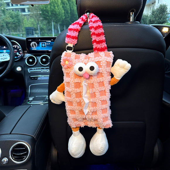 NNEDSZ 2 PCS Pink Cute Plush Tissue Box Holder with Fun Character Design for Car and Home