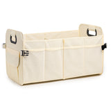 NNEDSZ Beige Foldable Car Storage Organizer Basket - 55x32x32cm with Handles, Easy to Fold