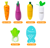 NNEDSZ Kids Wooden Vegetable Cutting Toy Set - 18x15cm, Includes Knife, Fish, Carrot, Tomato & More