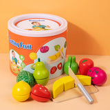 NNEDSZ Kids Wooden Fruit Cutting Toy Set - 8 Fruits, Knife, and Cutting Board, 18x15cm Storage Container