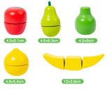 NNEDSZ Kids Wooden Fruit Cutting Toy Set - 8 Fruits, Knife, and Cutting Board, 18x15cm Storage Container