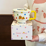 NNEDSZ Polka Dot Bear Cute Ceramic Mug for Women - 370ml Kawaii Coffee Tea Cup Home Use