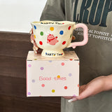 NNEDSZ Polka Pet Kitten Cute Ceramic Mug for Women - 370ml Kawaii Coffee Tea Cup Home Use