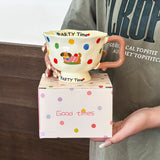 NNEDSZ Polka Dog Kitten Cute Ceramic Mug for Women - 370ml Kawaii Coffee Tea Cup Home Use