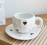 NNEDSZ Two-color Love 300ML Underglaze Hand-Pinched Cup and Saucer Set - Ceramic Coffee Mug Milk Cup Breakfast Set