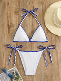 NNEDSZ S Blue Sexy Halter Backless High-Waisted Bikini Set - Women's Slimming Swimsuit