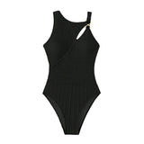 NNEDSZ M Black Conservative One-Piece Swimsuit Women Solid Color Slim Fit Bikini Swimwear