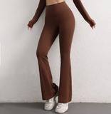 NNEDSZ M Brown High Waist Flare Yoga Pants - Women's Bootcut Leggings - Peach Lift, Quick Dry, Workout & Fitness Pants