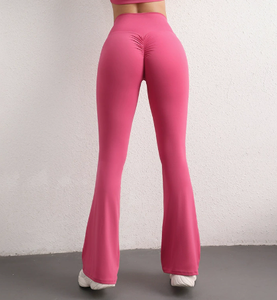 NNEDSZ M Pink High Waist Flare Yoga Pants - Women's Bootcut Leggings - Peach Lift, Quick Dry, Workout & Fitness Pants