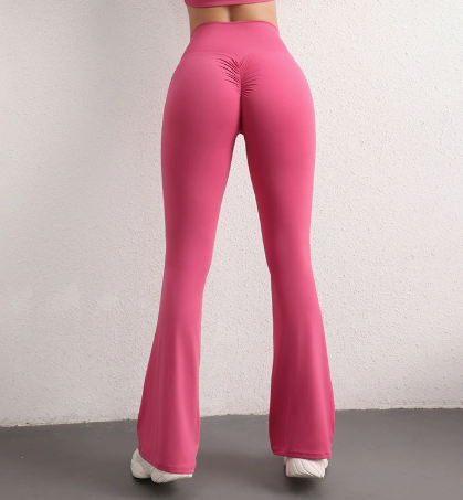 NNEDSZ L Pink High Waist Flare Yoga Pants - Women's Bootcut Leggings - Peach Lift, Quick Dry, Workout & Fitness Pants
