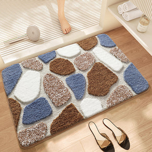 NNEDSZ Blue Stone Bath Mat - Super Absorbent, Non-Slip Bathroom Floor Mat - 40x60cm