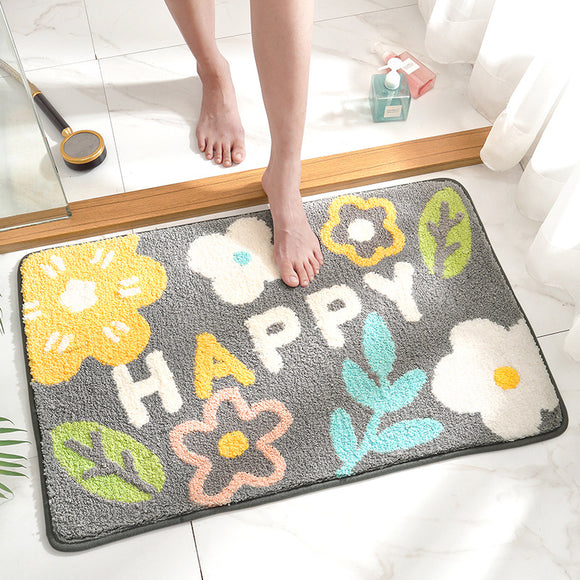 NNEDSZ White Happy Bath Mat - Super Absorbent, Non-Slip Bathroom Floor Mat - 40x60cm