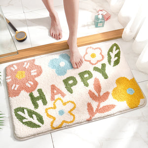 NNEDSZ Green Happy Bath Mat - Super Absorbent, Non-Slip Bathroom Floor Mat - 40x60cm