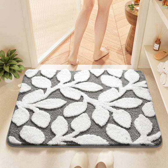 NNEDSZ White-grey Bath Mat - Super Absorbent, Non-Slip Bathroom Floor Mat - 40x60cm
