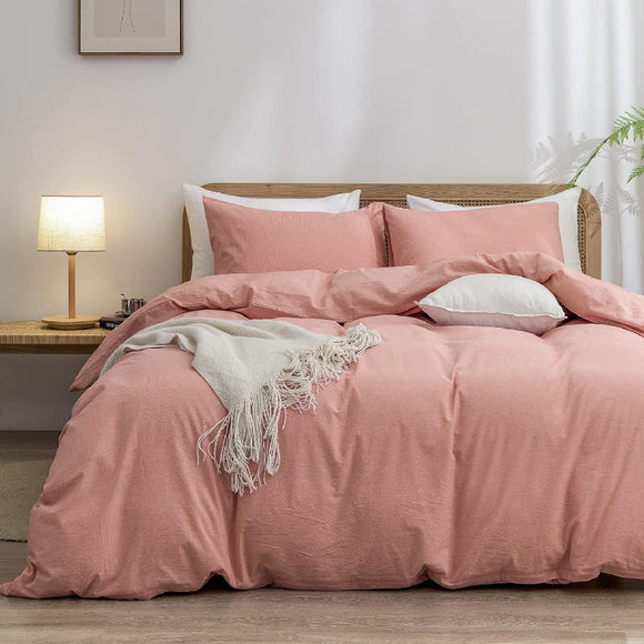 NNEDSZ Pink 1.8m (Duvet Cover 180*220cm) Luxurious Soft Brushed Microfiber 4-Piece Bedding Set - Pure Color Double Bed Duvet Cover with Fitted Sheet