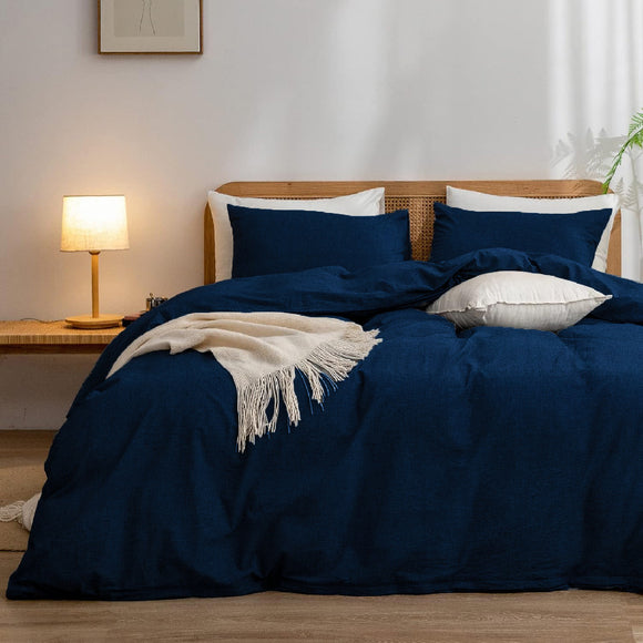 NNEDSZ Navy Blue 1.8m (Duvet Cover 180*220cm) Luxurious Soft Brushed Microfiber 4-Piece Bedding Set - Pure Color Double Bed Duvet Cover with Fitted Sheet