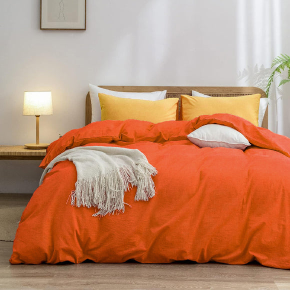 NNEDSZ Orange 1.8m (Duvet Cover 180*220cm) Luxurious Soft Brushed Microfiber 4-Piece Bedding Set - Pure Color Double Bed Duvet Cover with Fitted Sheet
