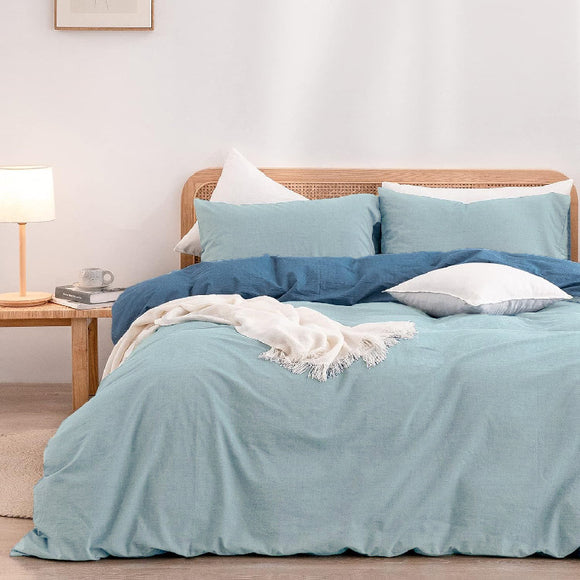 NNEDSZ Light Blue 1.8m (Duvet Cover 180*220cm) Luxurious Soft Brushed Microfiber 4-Piece Bedding Set - Pure Color Double Bed Duvet Cover with Fitted Sheet