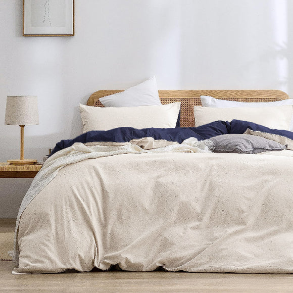 NNEDSZ Beige Blue 1.8m (Duvet Cover 180*220cm) Luxurious Soft Brushed Microfiber 4-Piece Bedding Set - Pure Color Double Bed Duvet Cover with Fitted Sheet