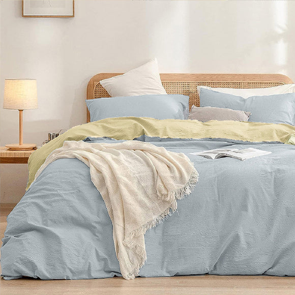 NNEDSZ Blue-yellow 1.8m (Duvet Cover 180*220cm) Luxurious Soft Brushed Microfiber 4-Piece Bedding Set - Pure Color Double Bed Duvet Cover with Fitted Sheet