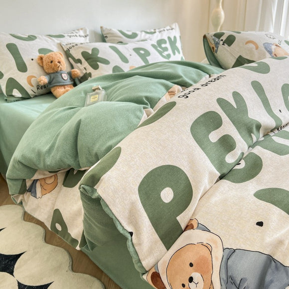 NNEDSZ Sleepwalker Thick Brushed Cotton 4-Piece Bed Sheet Set (1.5m Bed) - Fits 200x230cm Duvet