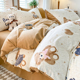 NNEDSZ Thick Brushed Cotton 4-Piece Bed Sheet Set (1.5m Bed) - Fits 200x230cm Duvet