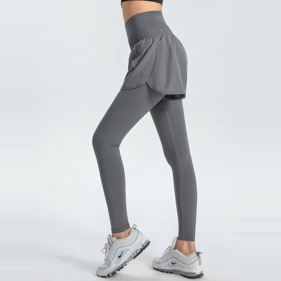 NNEDSZ L Grey Women's High-Waist Athletic Skort with Built-In Shorts - Breathable Quick-Dry Running Skirt with Phone Pocket