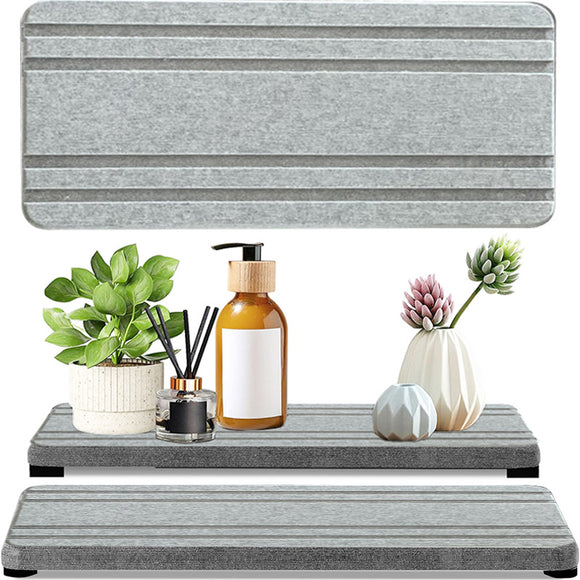 NNEDSZ Upper And Lower Slots Medium Grey 2-Piece Rectangular Diatomaceous Earth Coaster Set - Absorbent Grooved Mat for Sink and Bathroom