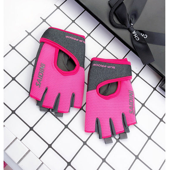 NNEDSZ S Rose Red 2-PCS Women's Half-Finger Fitness Gloves - Anti-Slip Breathable Gloves for Yoga, Spin Bike, and Weight Training