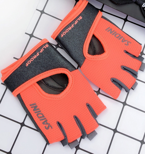 NNEDSZ S Orange 2-PCS Women's Half-Finger Fitness Gloves - Anti-Slip Breathable Gloves for Yoga, Spin Bike, and Weight Training