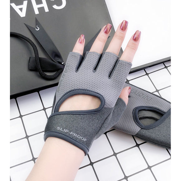 NNEDSZ M Grey 2-PCS Women's Half-Finger Fitness Gloves - Anti-Slip Breathable Gloves for Yoga, Spin Bike, and Weight Training