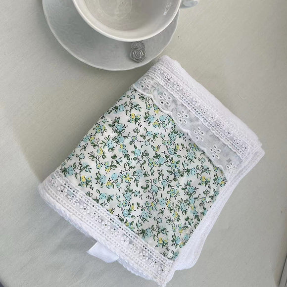 NNEDSZ 2 PCS Green Small Flower 100% Cotton Solid Color Thickened Adult Face Towel with Floral Soft Texture - 35 x 75cm