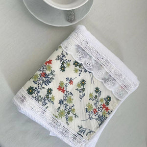 NNEDSZ 2 PCS Blue Small Flower A 100% Cotton Solid Color Thickened Adult Face Towel with Floral Soft Texture - 35 x 75cm