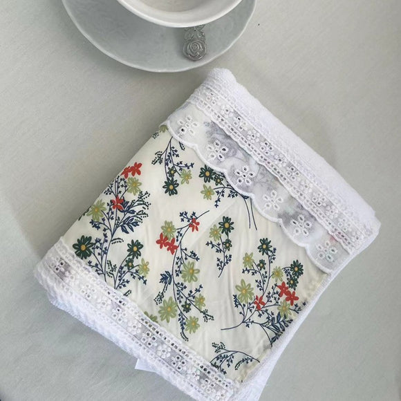 NNEDSZ 2 PCS Blue Small Flower A 100% Cotton Solid Color Thickened Adult Face Towel with Floral Soft Texture - 35 x 75cm