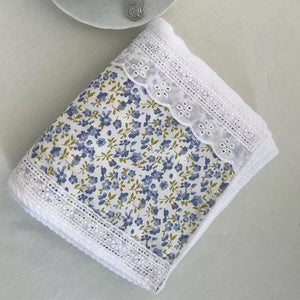 NNEDSZ 2 PCS Blue Small Flower B 100% Cotton Solid Color Thickened Adult Face Towel with Floral Soft Texture - 35 x 75cm