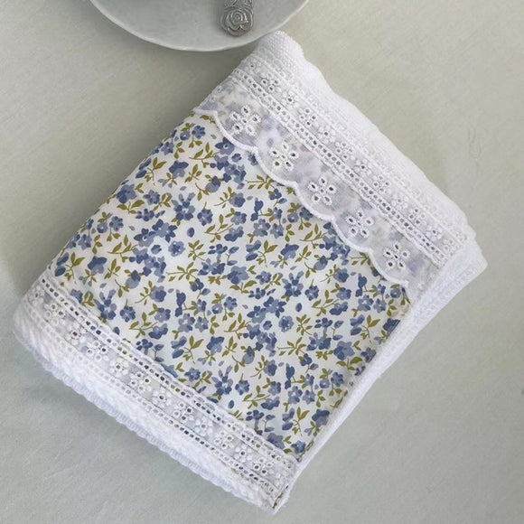 NNEDSZ 2 PCS Blue Small Flower B 100% Cotton Solid Color Thickened Adult Face Towel with Floral Soft Texture - 35 x 75cm