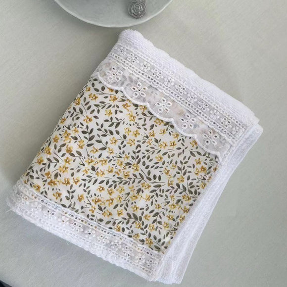 NNEDSZ 2 PCS Yellow Small Flower A 100% Cotton Solid Color Thickened Adult Face Towel with Floral Soft Texture - 35 x 75cm