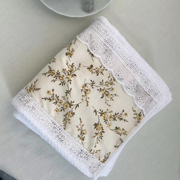 NNEDSZ 2 PCS Yellow Small Flower B 100% Cotton Solid Color Thickened Adult Face Towel with Floral Soft Texture - 35 x 75cm