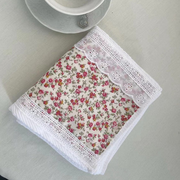 NNEDSZ 2 PCS Red Small Flower 100% Cotton Solid Color Thickened Adult Face Towel with Floral Soft Texture - 35 x 75cm